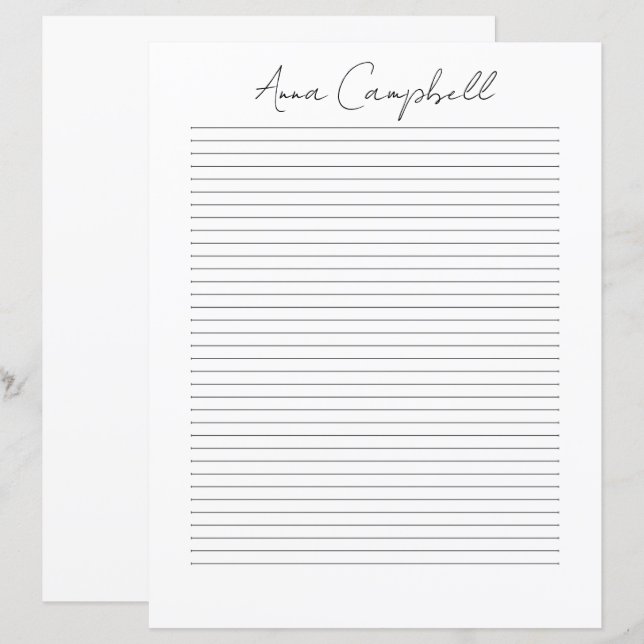 Monogramm Chic Schriftname Schreibwarenpapier (Vorne/Hinten)
