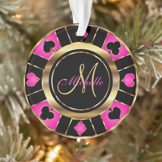 Monogramm-Chip für den Casino-Poker - Rosa Ornament (Baum)
