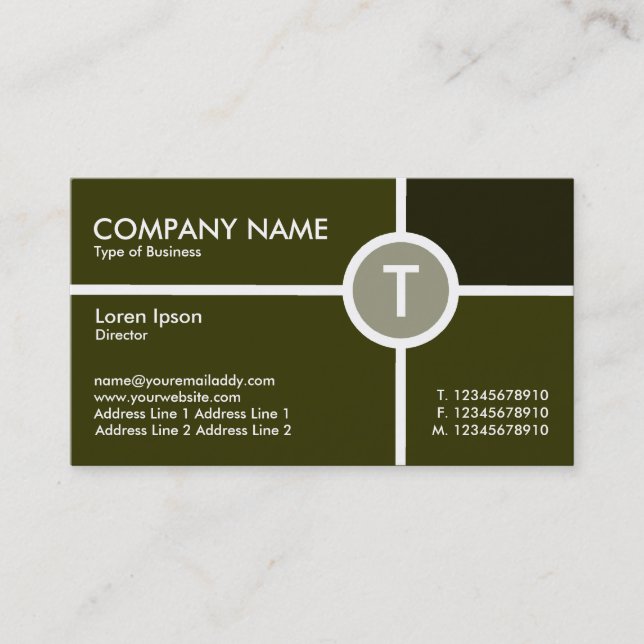 Monogramm Circle Cross - Shades of Olive Visitenkarte (Vorderseite)