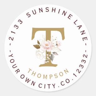Monogramm-Circuit-Adresse der rosa Gold-Blume Runder Aufkleber