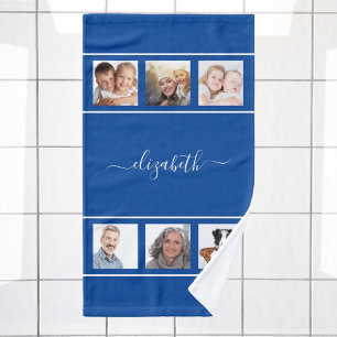 Monogramm-Collage des blauen Fotos Handtuch