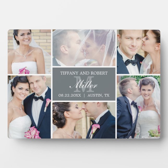 Monogramm Collage EDITABLE COLOR Plaque mit Easel Fotoplatte (Vorderseite)