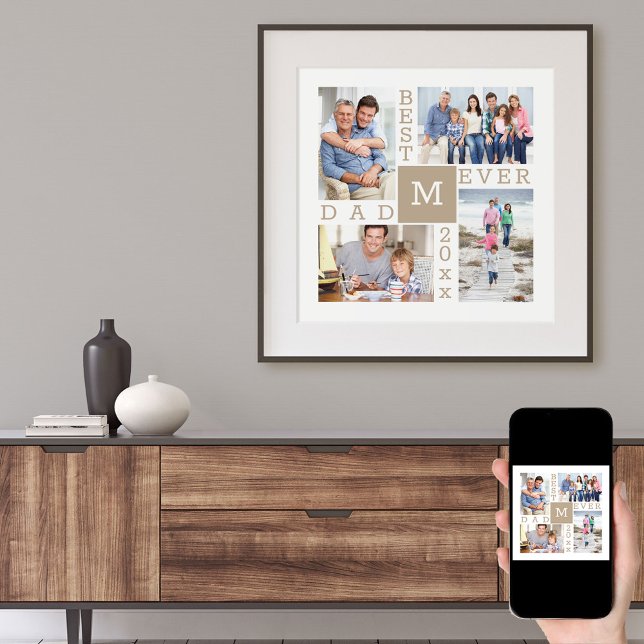 Monogramm-Collage-Foto Best Dad Ever Poster (Von Creator hochgeladen)