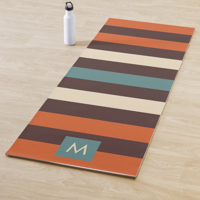 Monogramm Coole Farbige Retro-Streifen  Yogamatte (Beispiel)