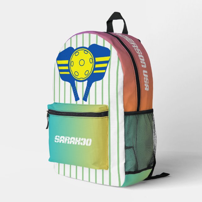 Monogramm coole Farbverlaufsstreifen Pickleball-Sp Bedruckter Rucksack (Rückseitige Ecke Rechts)