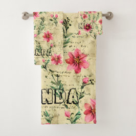 Monogramm cooler transparenter Text Retro-Scrapboo Badhandtuch Set