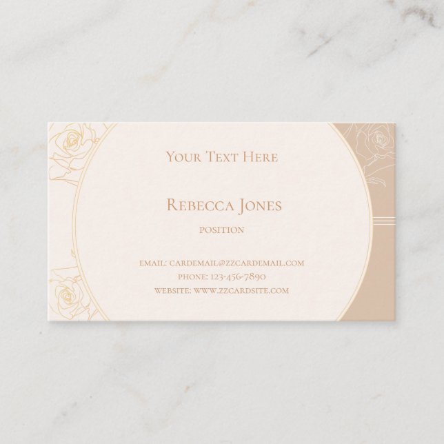 Monogramm Cream Tan der eleganten Gold Kontur Rose Visitenkarte (Vorderseite)