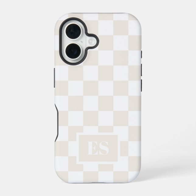 Monogramm Creme und Weißes Prüfmuster iPhone 16 Hülle (Rückseite)