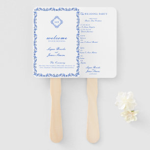 Monogramm Crest Blau Chinoiserie Hochzeitsprogramm Fächer