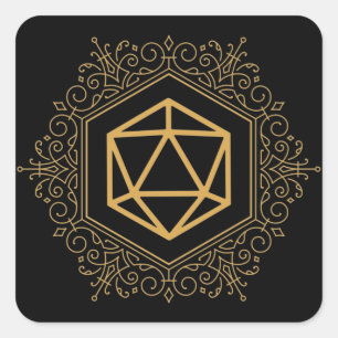 Monogramm D20 Würfel Gold Tabletop RPG Quadratischer Aufkleber