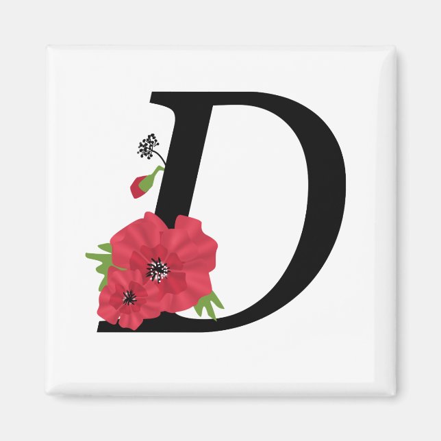 Monogramm D, Buchstabe D, Blume, Monogramm, Monogr Magnet (Vorne)