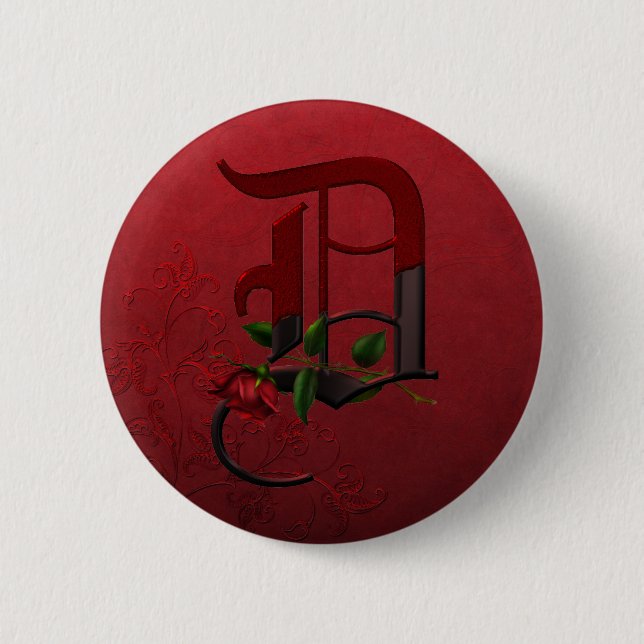 Monogramm D der gotischen Rose Button (Vorderseite)