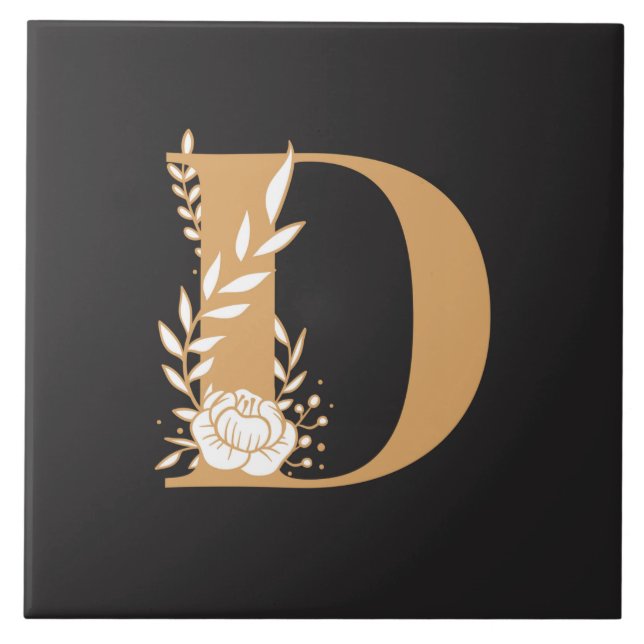 Monogramm D hübsches Blumenmuster Fliese (Vorderseite)