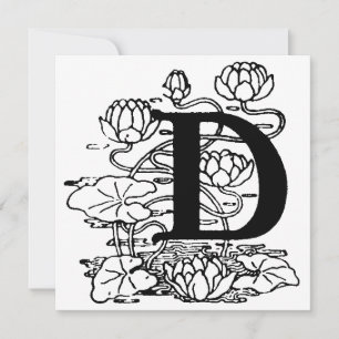 Monogramm D Initial Black and White Floral Pattern