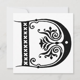 Monogramm D Initial Black and White Floral Pattern