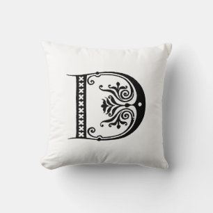 Monogramm D Initial Black and White Floral Pattern Kissen
