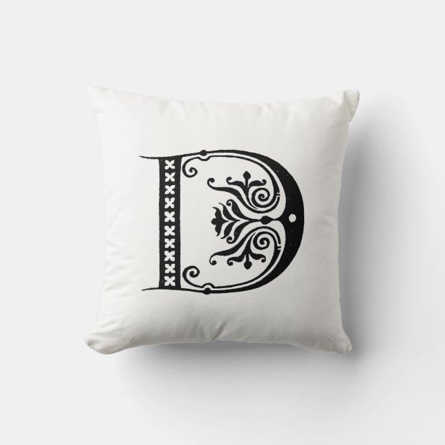 Monogramm D Initial Black and White Floral Pattern Kissen (Vorderseite)