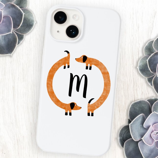 Monogramm Dackel Wursthund Case-Mate iPhone Hülle (Funny Dachshund Sausage or Wiener dog monogram cell phone case)