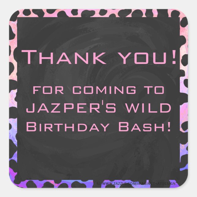 Monogramm Dalmatiner Schwarz/Rosa Quadratischer Aufkleber (Vorderseite)