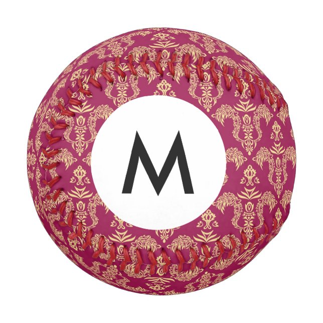 Monogramm-Damask-Tapete 4 Baseball (Vorderseite Links)