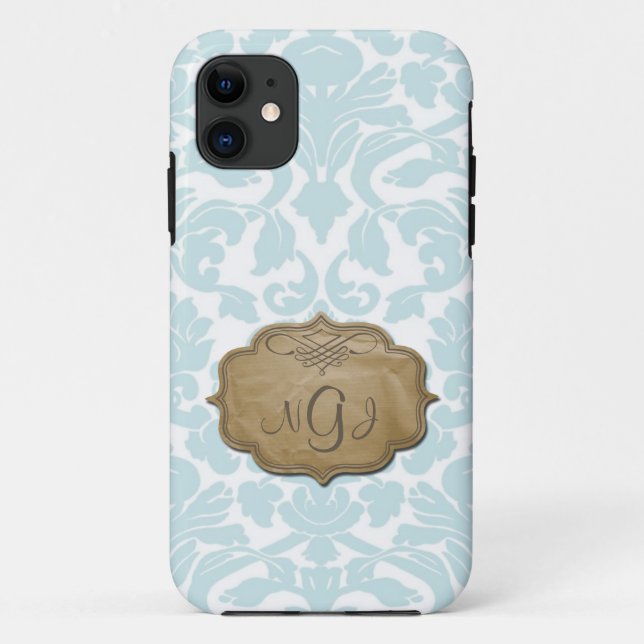 Monogramm Damast Türkis iPhone 5 Hülle (Rückseite)