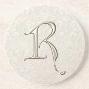Monogramm-Damast-Untersetzer - Buchstabe R Sandstein Untersetzer