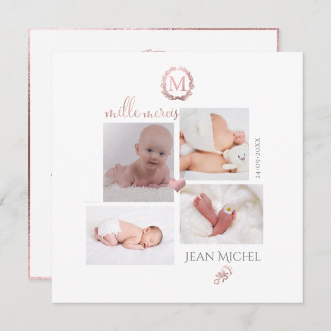 Monogramm de bricolage en D'or Remerciation Einladung (Vorne/Hinten)