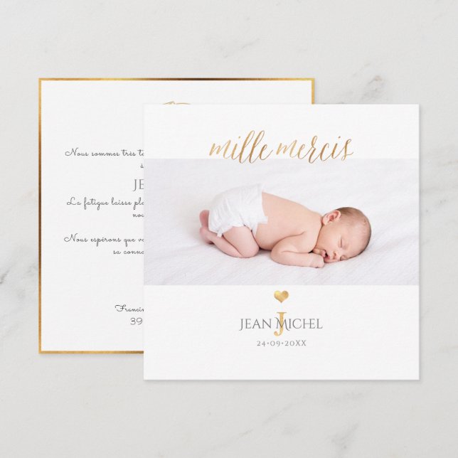 Monogramm de bricolage en D'or Remercicicidents Ca Einladung (Vorne/Hinten)