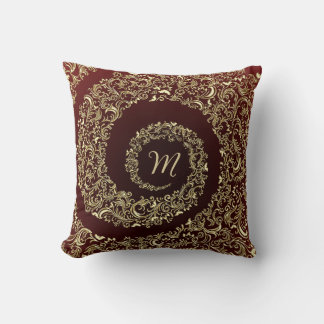 Monogramm-Dekorativ aus Gold und Burgund Kissen