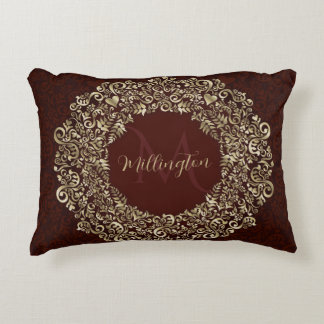 Monogramm-Dekorativ für Red and Gold Damask Dekokissen