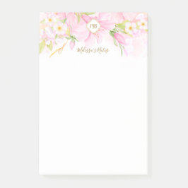 Monogramm Delikatfarbenes Botanisches Pink Floral Post-it Klebezettel