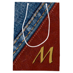 Monogramm-Denim und Leder Mittlere Geschenktüte