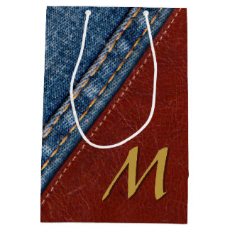 Monogramm-Denim und Leder Mittlere Geschenktüte