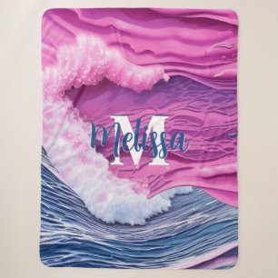 Monogramm der abstrakten rosa Meereswellen Sherpadecke