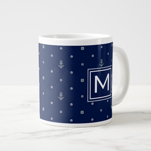 Monogramm der Anker-Tupfen-Pattern| Jumbo-Tasse (Vorderseite Rechts)