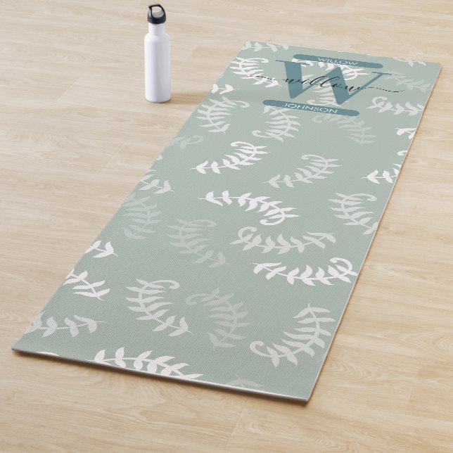 Monogramm der aquamarinen grünen botanischen Blätt Yogamatte (Beispiel)