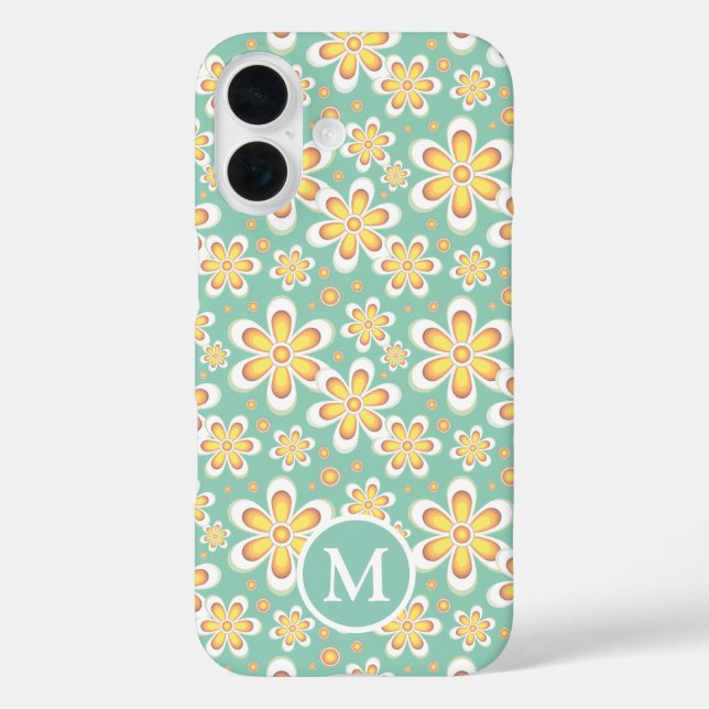 Monogramm der aquamarinen und gelben Blume Case-Mate iPhone Hülle (Rückseite)