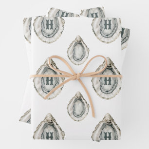 Monogramm der Austern der Wasserfarbe Geschenkpapier Set