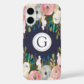 Monogramm der bemalten Floral Navy iPhone 6 Fall 16 Hülle