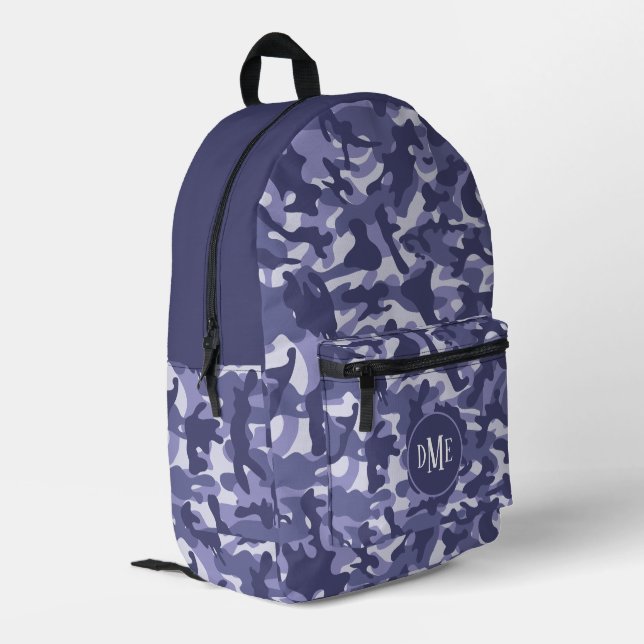 Monogramm der blauen Camouflage Bedruckter Rucksack (Rückseitige Ecke links)