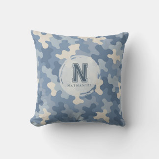 Monogramm der blauen Camouflage Kissen