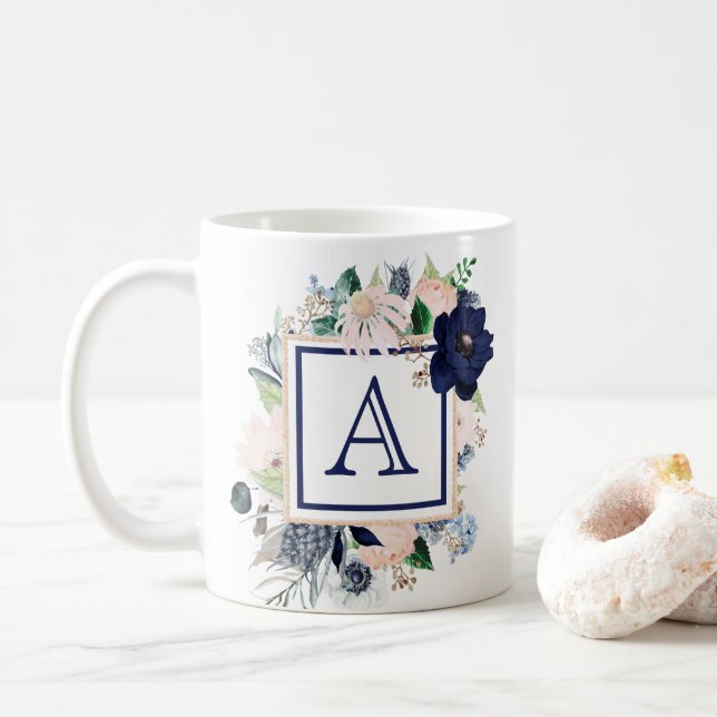 Monogramm der blauen Rose Kaffeetasse (Mit Donut)