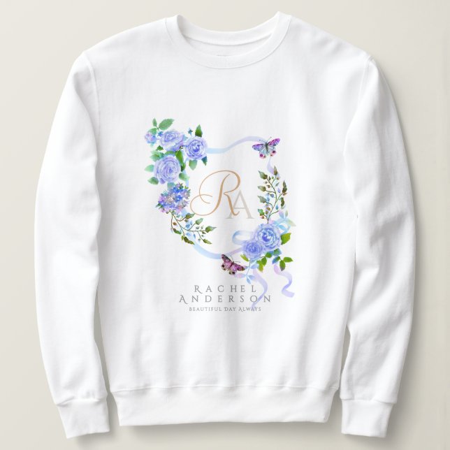 Monogramm der blauen Rose Sweatshirt (Design vorne)