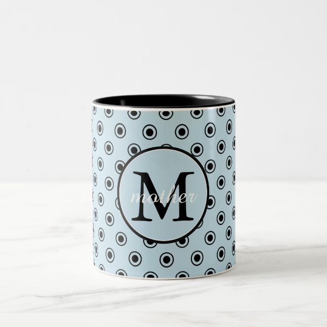 Monogramm der blauen schwarzen Punkte Zweifarbige Tasse (Mittel)