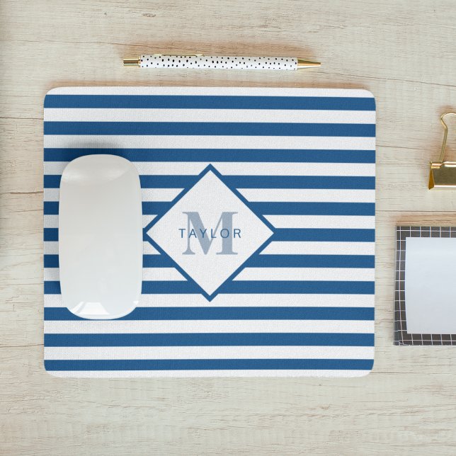 Monogramm der blauen Streifen Mousepad (Von Creator hochgeladen)