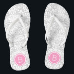 Monogramm der blauen und rosa Damaskus Flip Flops<br><div class="desc">Maßgeschneiderte,  bedruckte Flop-Sandalen mit einem eleganten,  floralen Damastmuster und einem eigenen Monogramm oder einem anderen Text in einem Kreissaal. Klicken Sie auf Anpassen,  um Schriftart und Farben zu ändern oder eigene Bilder hinzuzufügen,  um ein einzigartiges Design zu erstellen!</div>