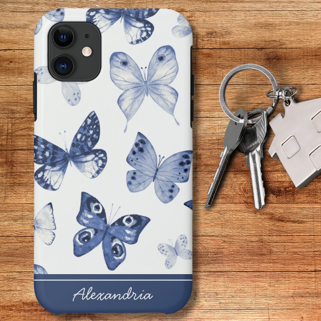 Monogramm der blauen und weißen Butterfly Case-Mate iPhone Hülle (Von Creator hochgeladen)