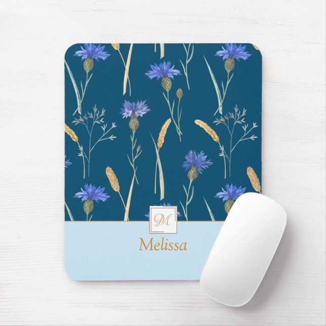 Monogramm der blauen Wildblume Mousepad (Mit Mouse)