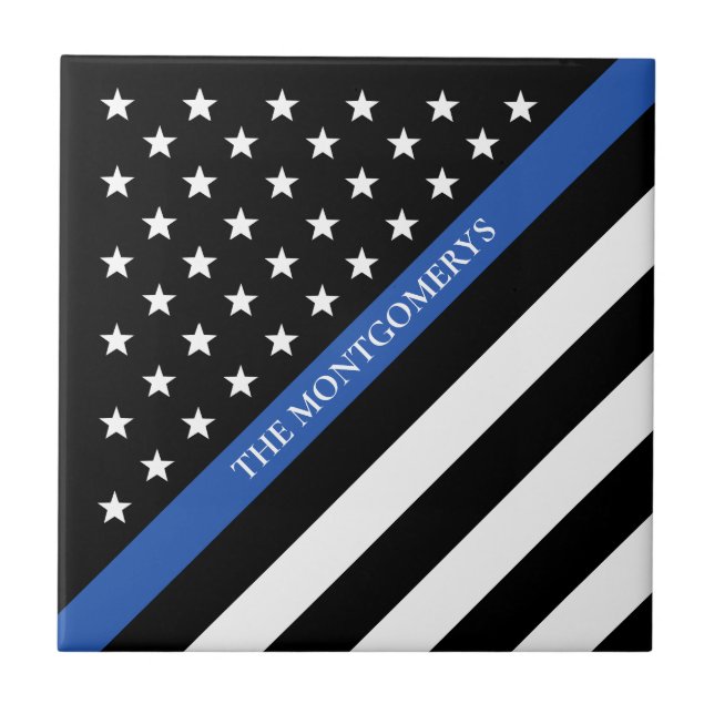 Monogramm der "Blue Line Police American Flag" Fliese (Vorderseite)