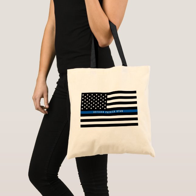 Monogramm der "Blue Line Police American Flag" Tragetasche (Vorderseite (Produkt))